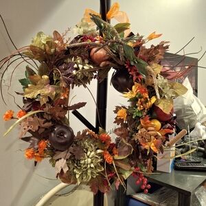 Autumn Harvest Wreath with Orange and Brown Accents